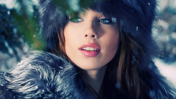 Wallpaper Green, Black, Model, Wearing, Girls, Girl, Fur, Eyes, Dress