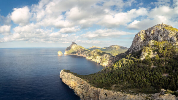 Wallpaper Rocks, Trees, Ocean, Blue, Nature, Bushes, Coast, Under, Desktop, Sky, Mobile, Water, Sea, Clouds