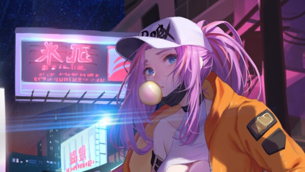 Wallpaper Blue, Anime, Hat, Eyes, Hair, Pink, Girl