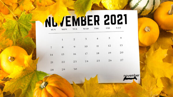 Wallpaper Yellow, Leaves, November, Green, Autumn, Pumpkins, Calendar