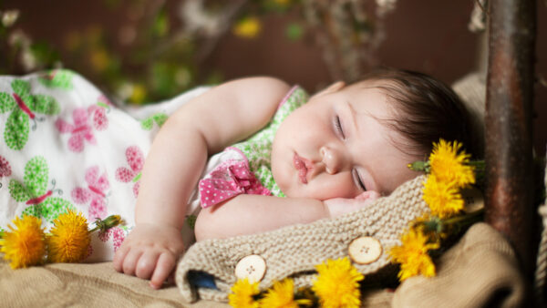 Wallpaper Girl, White, Desktop, Blur, Dress, Green, Cute, Printed, Butterfly, Background, Pink, Wearing, Baby, Sleeping