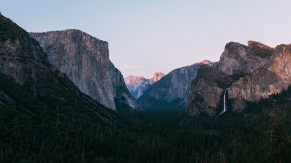 Wallpaper Mountains, Under, Bushes, Rocks, Sky, Waterfall, Forest, Trees, Nature, Desktop, Mobile, Blue