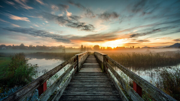 Wallpaper And, Under, Wooden, Lake, Blue, Sky, Clouds, Desktop, Sunset, Mobile, With, During, Bridge, Nature