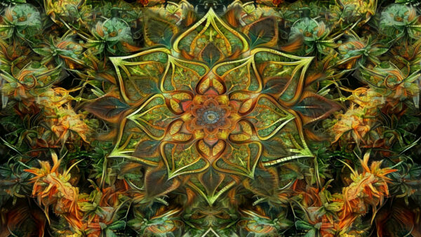 Wallpaper Green, Abstract, Mandala, Fractal, Brown