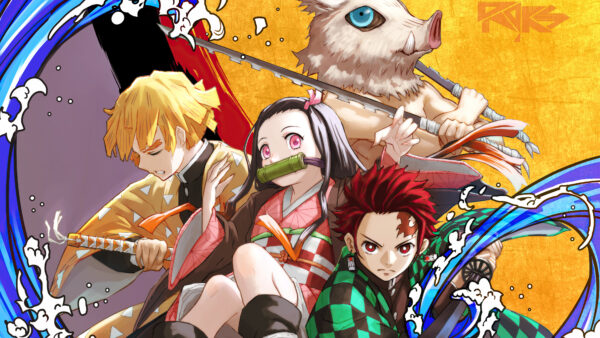 Wallpaper Tanjiro, Inosuke, Agatsuma, Zenitsu, Giyu, Kimetsu, Nezuko, Slayer, Hashibira, Yaiba, Tomioka, Demon, Kamado