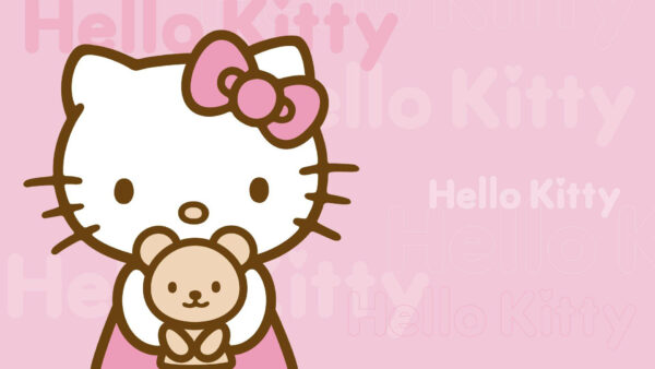 Wallpaper Toy, Teddy, Hello, Light, Kitty, With, Desktop, Background, Pink