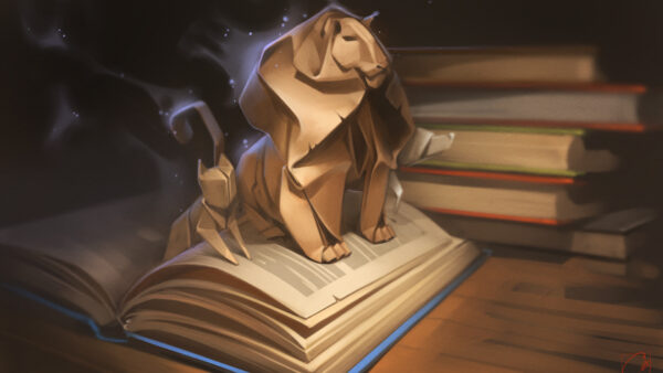 Wallpaper Book, Origami, Lion, With, Desktop