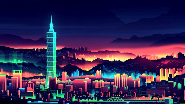 Wallpaper Landscape, Desktop, Buildings, Vaporwave