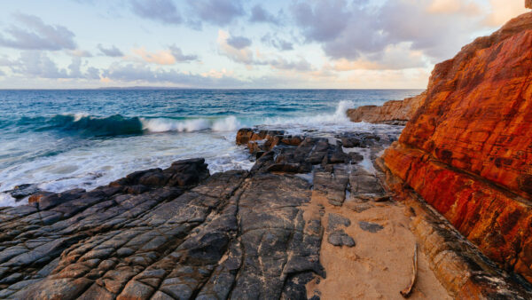 Wallpaper Stones, Red, Rocks, Ocean, Nature, Black, Waves