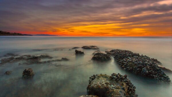 Wallpaper Stones, Sunset, Ocean, With, During, Shells, Background, Fog, Mobile, Silhouette, Nature, Desktop