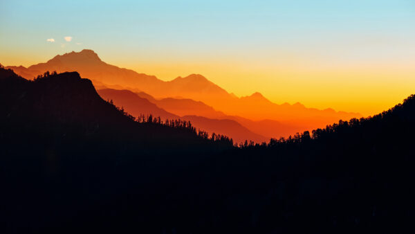 Wallpaper Sunset, Mountains, Silhouette