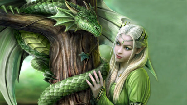 Wallpaper Desktop, Beautiful, Girl, Cute, Green, Fantasy, Along, Dreamy, Dragon