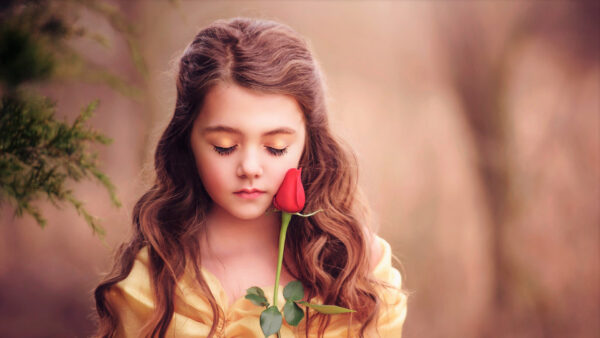 Wallpaper Dress, Background, Girl, With, Yellow, Wearing, Closed, Desktop, Blur, Red, Cute, Little, Rose, Eyes