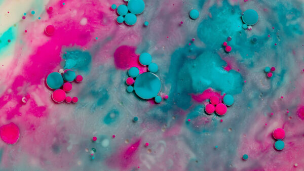 Wallpaper Pink, Paint, Stains, Bubbles, Blue, Abstract