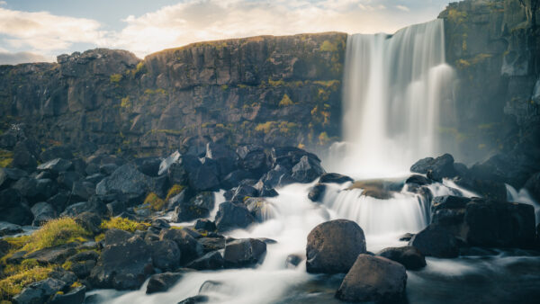 Wallpaper Desktop, Stones, Covered, Algae, Stream, Rocks, From, Nature, Waterfall, Mobile