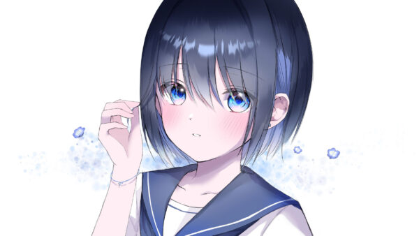 Wallpaper Short, Sailor, Blue, Eyes, Black, With, Suit, Girl, Anime, Hair