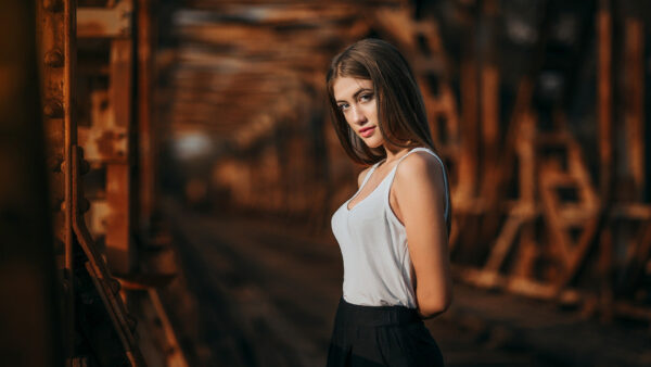 Wallpaper Wearing, Girl, White, Black, Blur, Model, Standing, Background, Girls, Dress