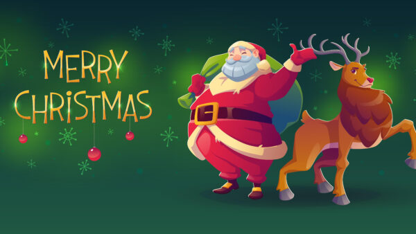Wallpaper Santa, Green, Christmas, Claus, Merry, Background, Deer