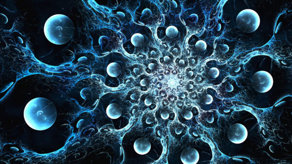 Wallpaper Abstract, Fractal, Liquid, Balls, Blue, Light, Abstraction