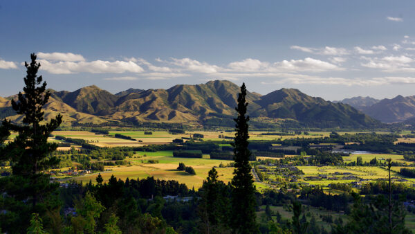 Wallpaper Trees, During, Nature, Under, Valley, White, Greenery, Village, Clouds, Mountains, Bushes, Sky, Daytime, Blue