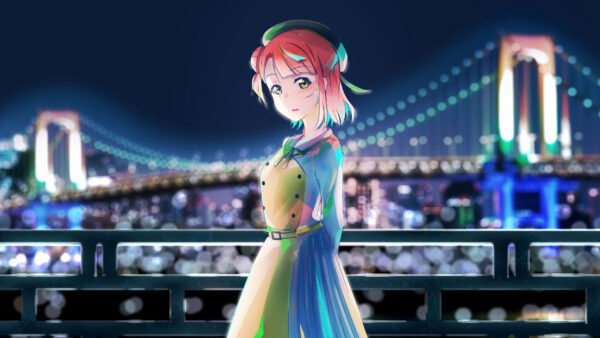 Wallpaper Girl, Ayumu, Uehara, Anime, Redhead, Lights, Background, Bokeh