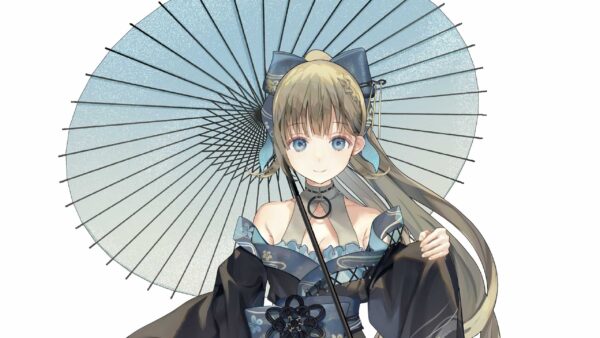 Wallpaper Background, Blue, White, With, Black, Girl, Umbrella, Grey, Anime, Eyes, Dress