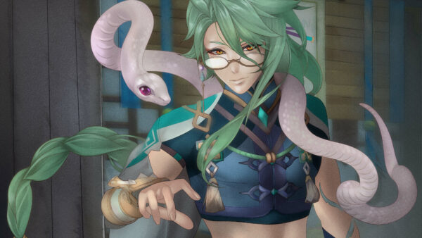 Wallpaper Baizhu, Green, Snake, Impact, With, Hair, Genshin, Pink
