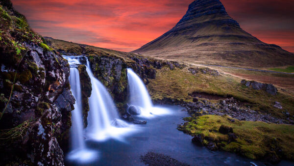 Wallpaper Iceland, Waterfall, Kirkjufell
