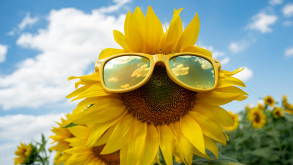 Wallpaper Desktop, Sky, Flowers, Sunglass, Background, Blue, Sunflower