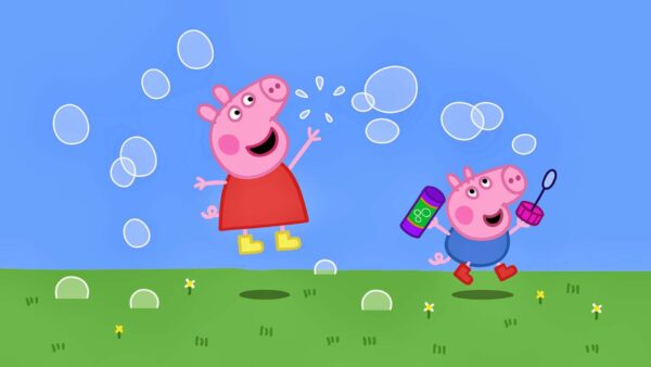 Wallpaper Anime, Fun, Peppa, Big, Small, Blue, And, Background, Pig, Having