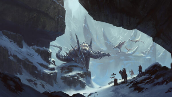 Wallpaper Dreamy, Covered, Snow, Mountain, Desktop, Dragon, Fantasy, Sitting