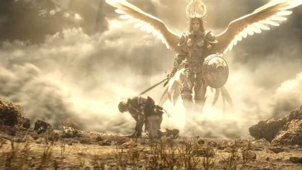 Wallpaper Background, Games, Fantasy, Desktop, XIV, Shield, With, Final, Wings, Sword, Smoke, Girl, Warrior, And