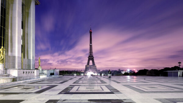 Wallpaper With, Background, Desktop, Tower, Shallow, Travel, Paris, Sky, Cloudy, Eiffel, Purple