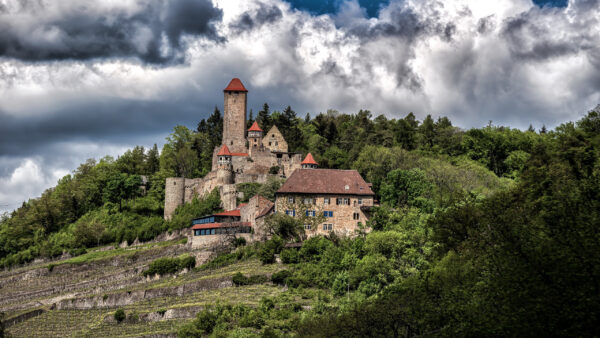 Wallpaper Sky, Castle, Landscape, Travel, Cloudy, Baden-Württemberg, Under, Desktop, Building