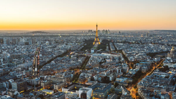 Wallpaper And, Tower, Eiffel, With, Yellow, Cityscape, Paris, Desktop, Gray, Travel, Sky, Background, Sunset, During