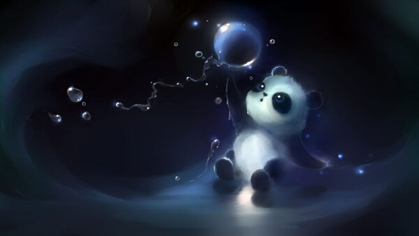 Wallpaper Bubble, Blue, Panda, Desktop, White, Playing, With, Background