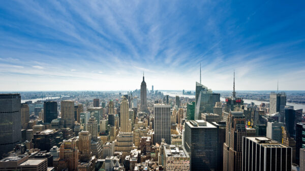 Wallpaper Manhattan, Under, New, York, And, Sky, Cloudy, Blue, Desktop, Cityscape