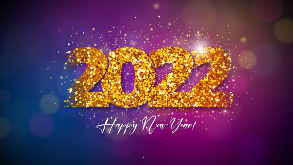 Wallpaper Background, Year, Happy, 2022, Pink, Golden, Sparkling, Color, New, Stars, Blue