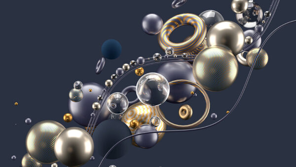 Wallpaper Ring, Circles, Bubbles, Abstraction, Blue, Abstract, Golden, Grey