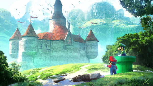Wallpaper Games, Seeing, Luigi, Castle, Around, Mountain, Mario