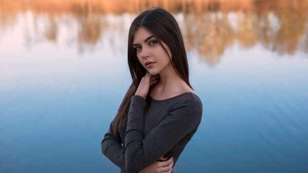 Wallpaper Girl, Wearing, Standing, Model, Black, Dress, Girls, Background, Water