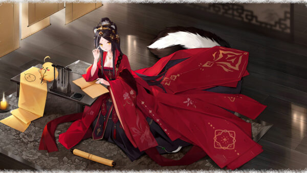 Wallpaper Anime, Girl, Beautiful, Red, Dress, Chinese