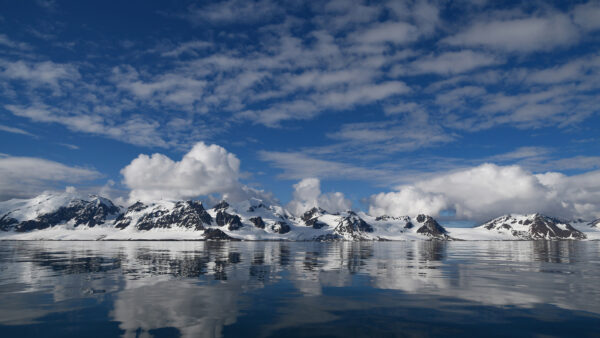 Wallpaper Under, Capped, White, Sky, Water, Blue, Snow, Mountains, Nature, Clouds, Reflection