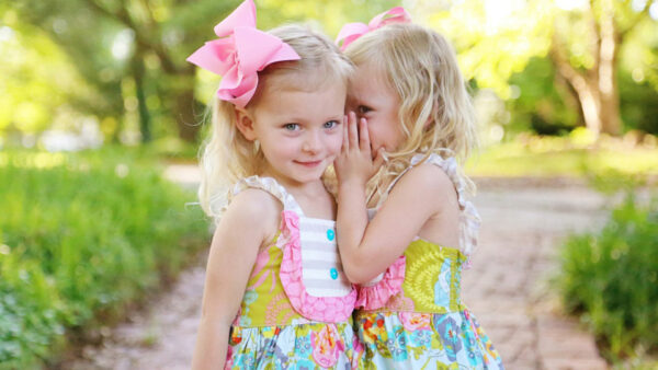 Wallpaper Two, Bokeh, Girls, Hair, White, Dress, Colorful, Background, Little, Wearing, Standing, Are, Cute, Green