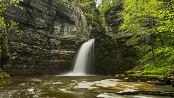 Wallpaper Rocks, Pouring, Green, Waterfalls, Stones, River, Trees, Bushes, Nature