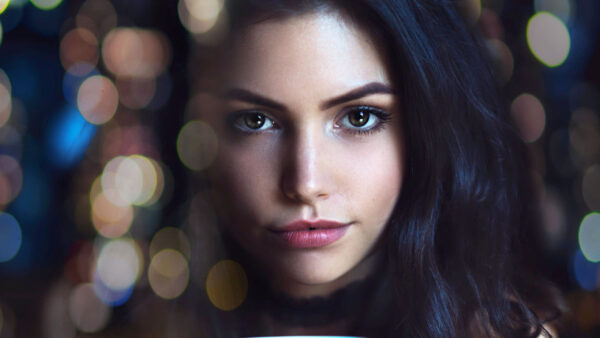 Wallpaper Girls, Girl, Model, Face, Background, Lights, Bokeh, Colorful