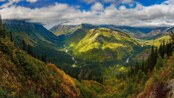 Wallpaper Green, Under, Clouds, Mountains, Sky, White, Bushes, During, Blue, Covered, Desktop, Daytime, Nature, Slope