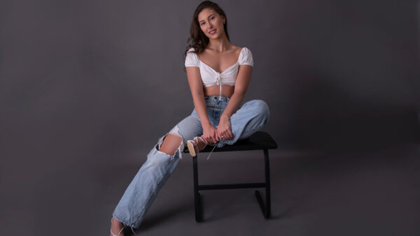 Wallpaper Wearing, Sitting, Blue, Girl, Girls, Top, Jeans, Chair, Model, White, And