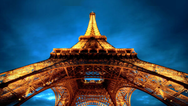 Wallpaper Paris, Blue, Upward, Eiffel, Desktop, View, With, Lighting, Tower, Sky, Yellow, Background, Travel