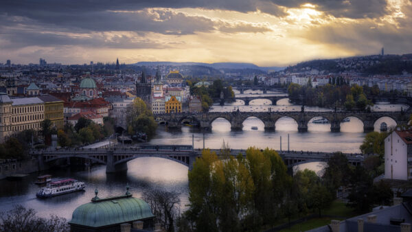 Wallpaper Mobile, Prague, Bridges, Buildings, Desktop, City, View, Aerial